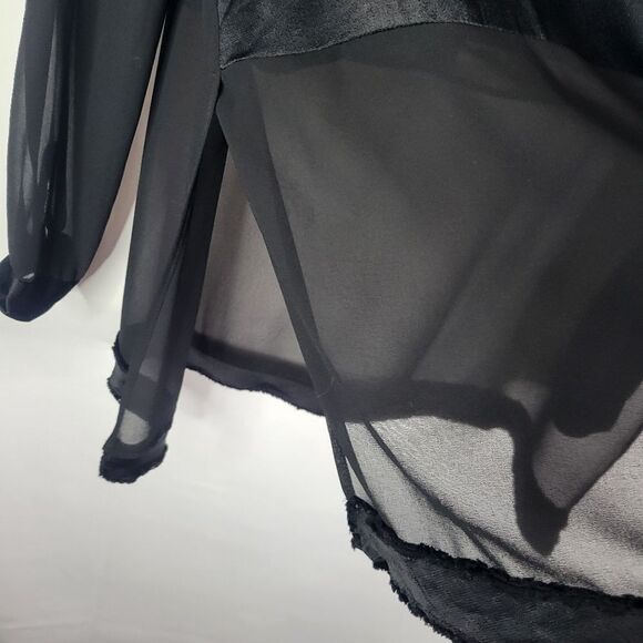 Zara Chic Sheer Loose Fit Black Blouse with Satin Modesty - Picture 5 of 13